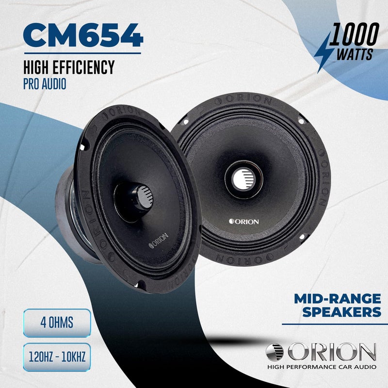 Orion مكبرات صوت أورين كوباالت CM654 عالية الكفاءة 6.5 بوصة، 1000 واط أقصى طاقة، 250 واط RMS، 4 أوم، 1.5 بوصة لفائف صوت - نظام صوتي احترافي للسيارات، مكبرات صوت متوسطة المدى (زوج)  - Image 2